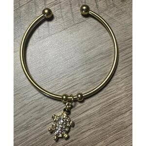 Elegant Gold-Tone Turtle Charm Bangle Bracelet
